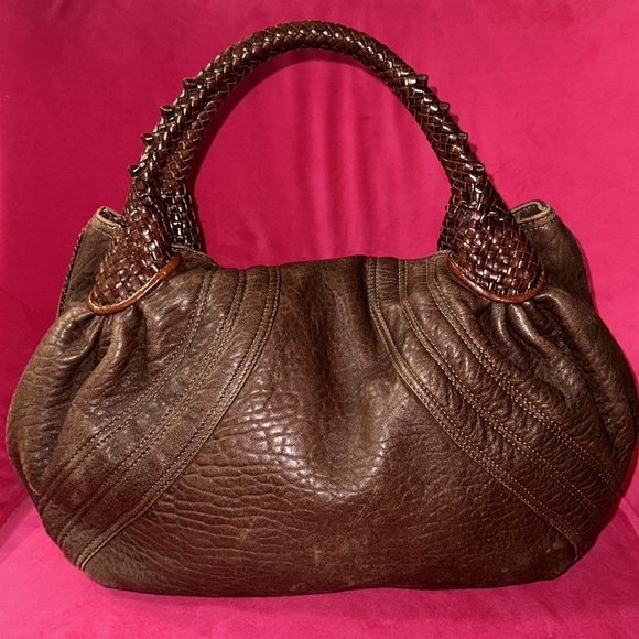 Fendi brown leather spy bag shoulder satchel hobo purse zucca liner - Picture 3 of 16